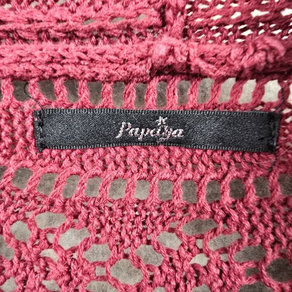 Papaya Open Knit Burgundy Batwing Cardigan Sweater Lightweight 3/4 Sleeve Size L - Picture 3 of 6
